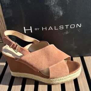 H by Halston Women's Brown Suede Wedge Sandals size 8.5